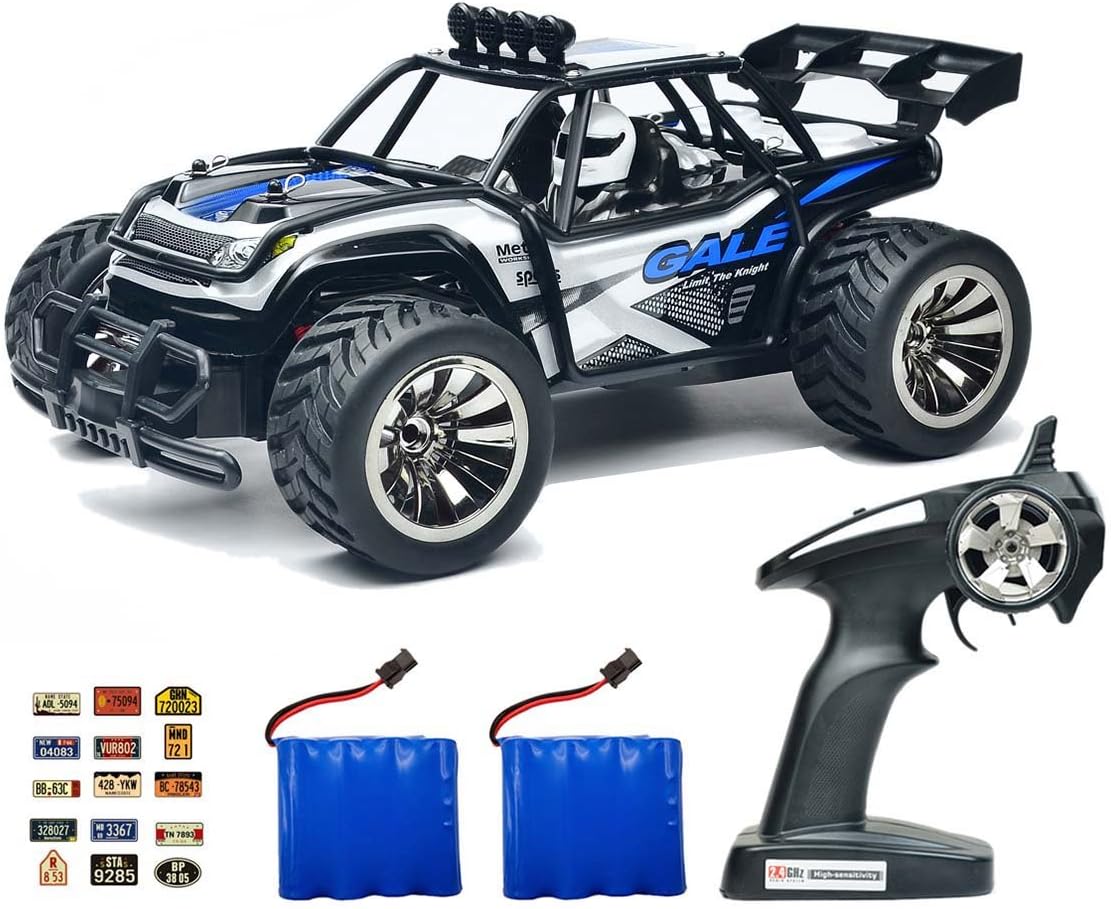 Speedi2 Electric RC Car Off Road 1:16 Scale RC Monster Truck 2.4GHz Radio Remote Control Car 2WD High Speed Rock Crawler with 2 Rechargeable Battery and 45 PCS Stickers (Blue)
