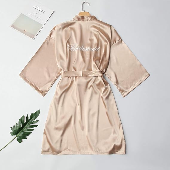 Satin Robe for women Short Bride and Bridesmaid Rose Gold Dressing robe for Wedding Party...