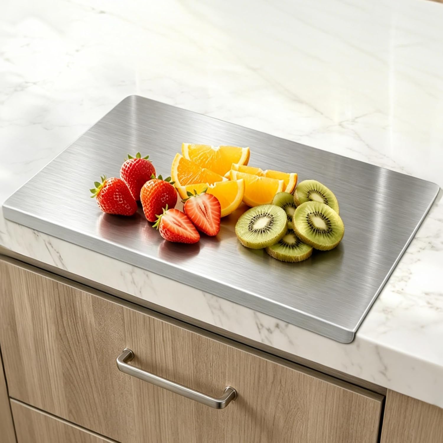 304 Stainless Steel Cutting Board with Lip, Dishwasher Safe Multi-Purpose Dough Kneading Chopping Board for Pastry, Baking, Noodle, Meat, Fruits & Vegetables (15.7''L x 11.8''W)