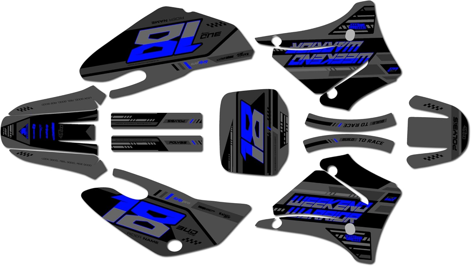 Graphics Kit for Yamaha TTR125 (2000-2007) Warrior Series Blue-Shift 21 Mil - Pro Edition - Dirt Pit Bike Motorcycle Sticker, Dirtbike Racing Decal Motocross Accessories no-Plastics