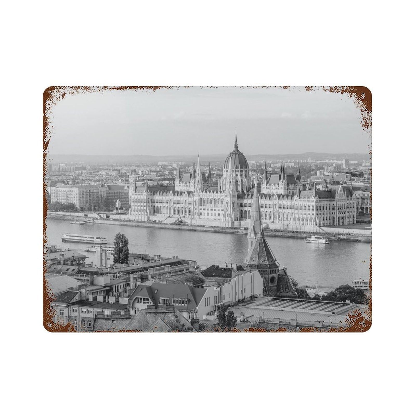 xiaoxiaoshen Black And White Budapest Photo Decor Hungary Wall Decor Art Metal Tin Poster Modern Home Decor Art Home Bar Shop Decorations Vintage Sign 30x40cm