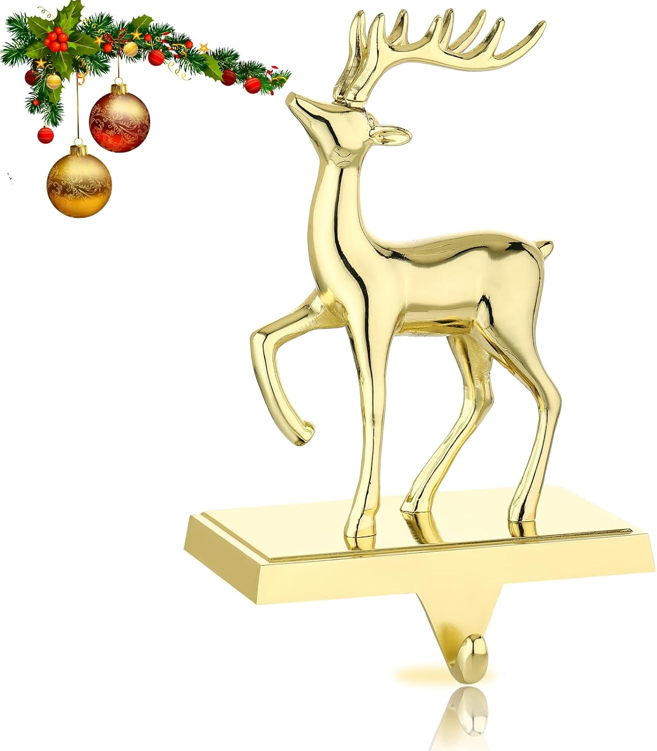 Deer Christmas Stocking Hanger for Mantel，Reindeer Christmas Stocking Holder for Fireplace Mantel Hooks Hanger for Christmas Deer Stockings Clip for Christmas Decoration (Gold Deer)