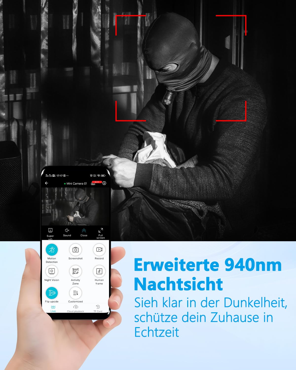 Mini Kamera Überwachungskamera Innen Ohne WLAN, Flexible Offline oder WLAN | Nachtsicht, Bewegungserkennung, Magnet Halterung, 4K Mini Überwachungskamera Akku für Innen/Außenbereich