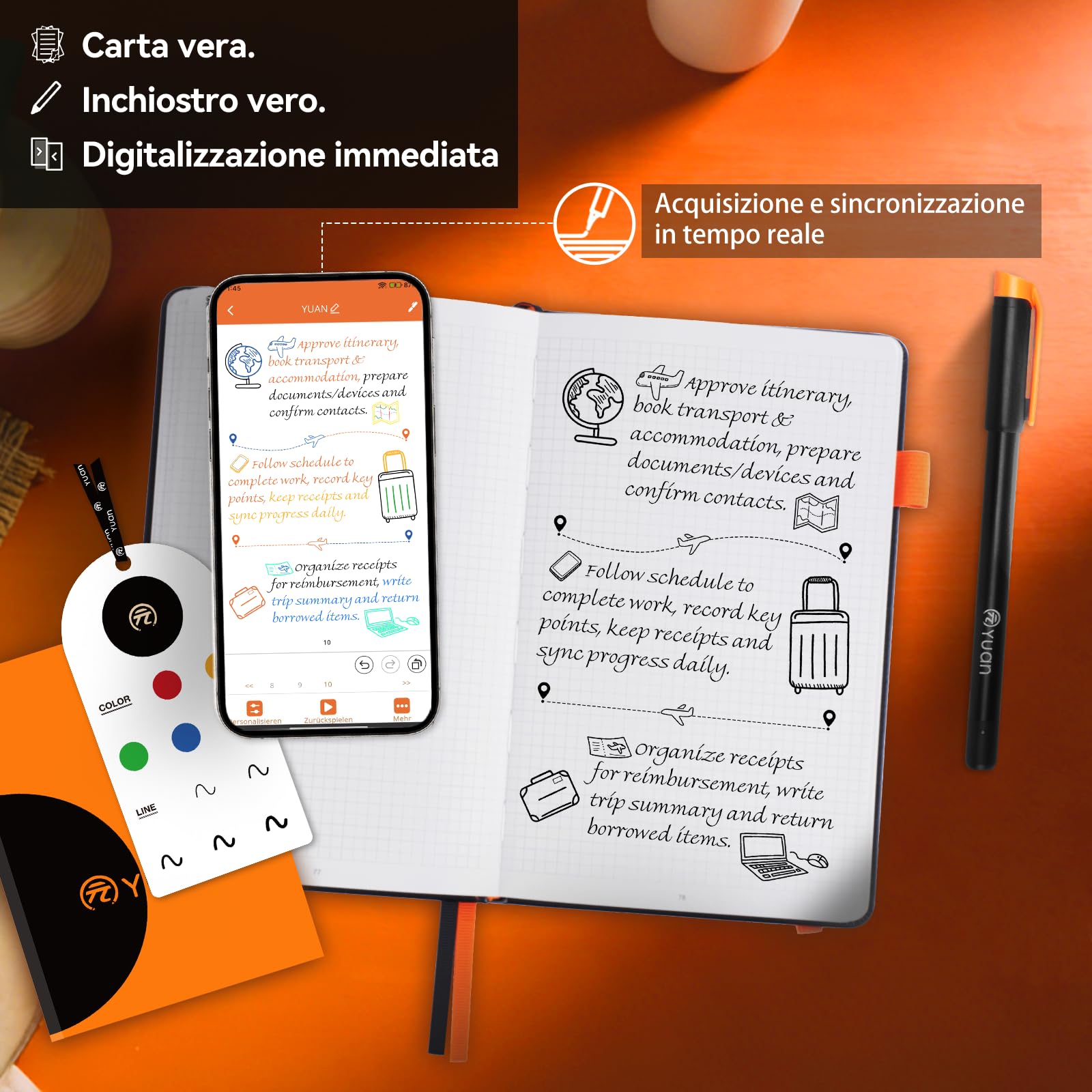 Yuan Smart Writing Set, Smart Notebook con Smart Pen,Sincronizzazione intelligente in tempo reale, nonché archiviazione e condivisione digitale – incluso taccuino mini, ricariche e cavo di ricarica