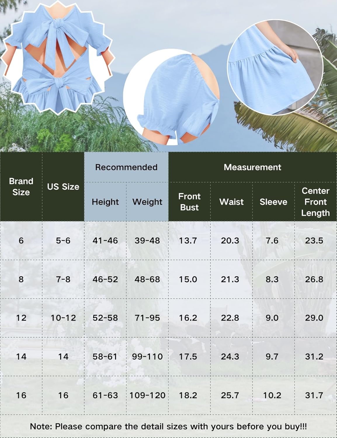 Arshiner Girls Summer Dress Tie Back Short Sleeve Square Neck Tiered Midi Casual Dresses with Pockets - Image 8