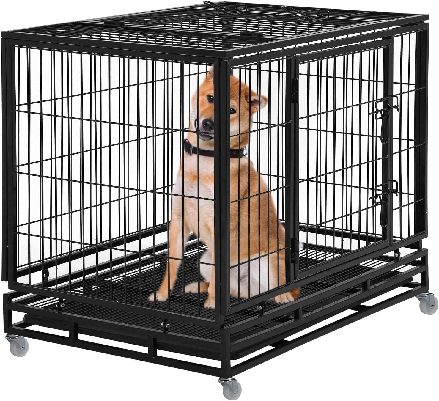 FDW Dog Crate Dog Cage Dog Kennel for Large Dogs Heavy Duty 36 Inches Pet Playpen for Training Indoor Outdoor with Plastic Tray Double Doors & Locks Design
