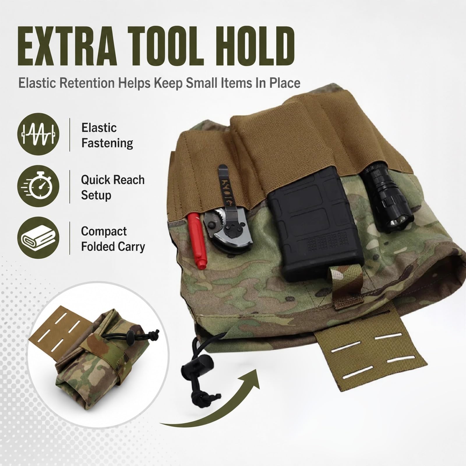 Genérico Pouch Utility MOLLE Enrollable, Bolsa Outdoor Plegable