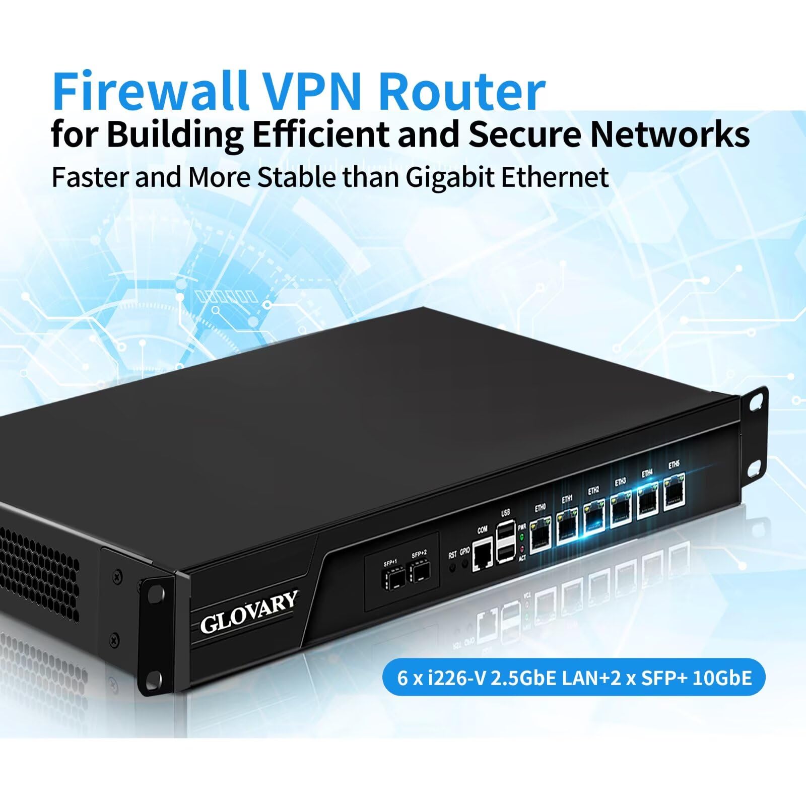 1U Rackmount Firewall i3 3110M, 2 x 82599ES 10 GB SFP+, 6 x i226V 2,5 GbE LAN OPNsense Hardware, U6, AES-NI, Barebone, 19" Router PC, urządzenie sieciowe, VGA, COM