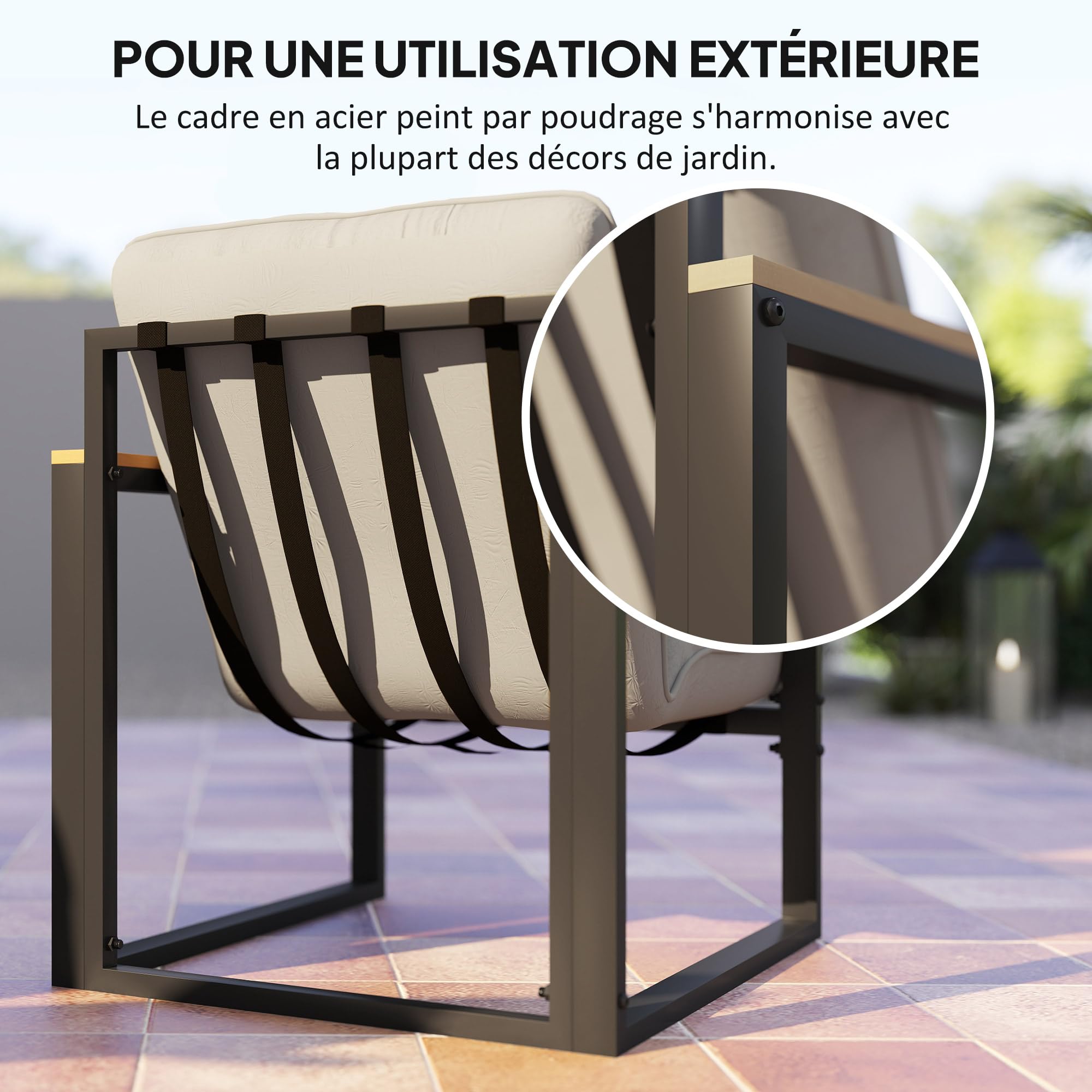 Outsunny Salon de Jardin extérieur 4 Personnes, 4 pièces avec canapé, 2 fauteuils et Table Basse en Verre trempé, Coussins Inclus, mobilier de Jardin Patio Balcon terrasse, Gris