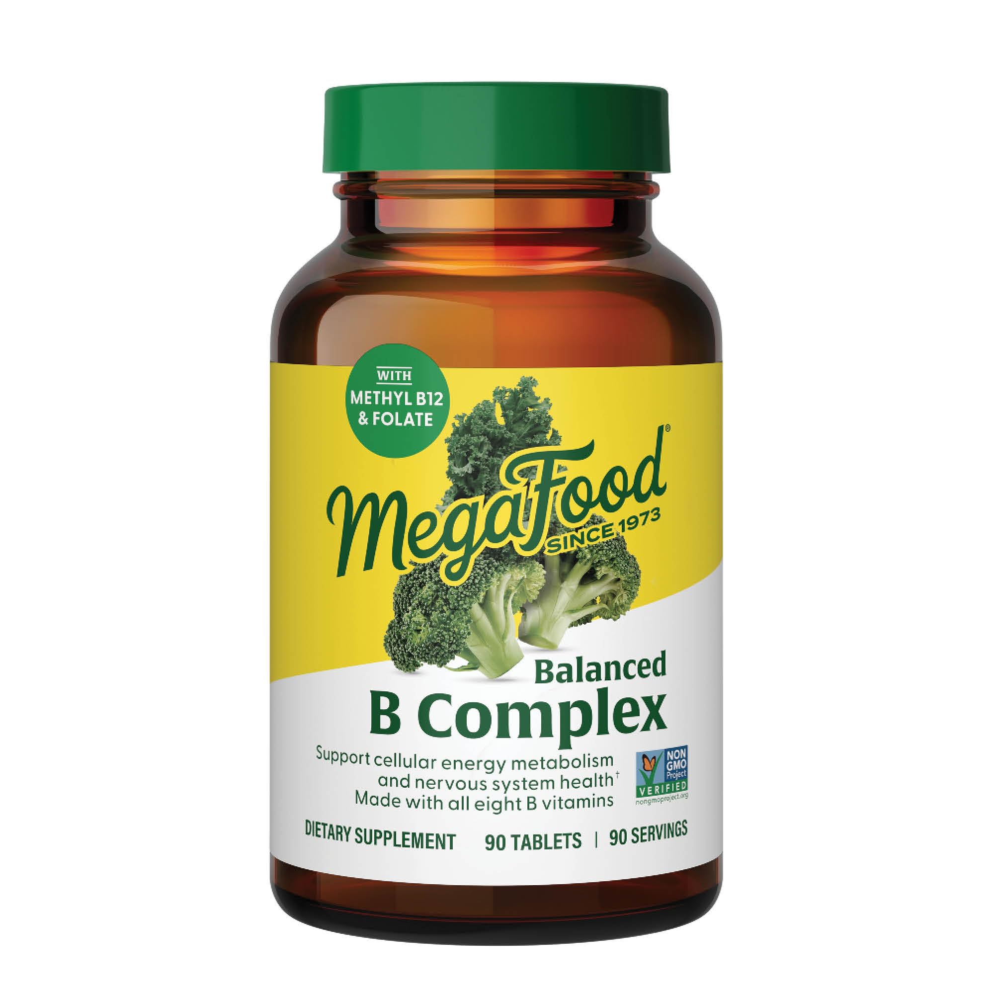 MegaFood Balanced B Complex - B Complex Vitamin That Helps Support Cellular Energy with Vitamins B1, B2, B3, B5, B6, B7, B9, B12 - Vegan, Kosher, and Non GMO - Made Without 9 Food Allergens - 90 Tabs