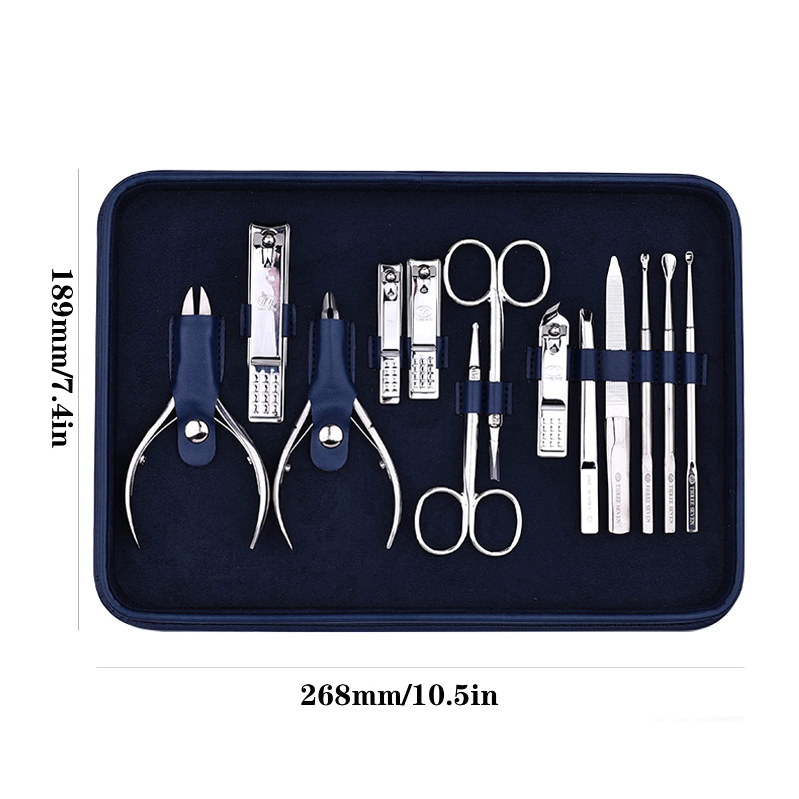 Zestaw do obcinania paznokci zestaw do manicure 13 w 1 ze stali nierdzewnej profesjonalny zestaw do pielęgnacji paznokci dla dorosłych zestaw do pedicure narzędzia do pielęgnacji paznokci z niebieską skórą etui podróżne zestaw do manicure