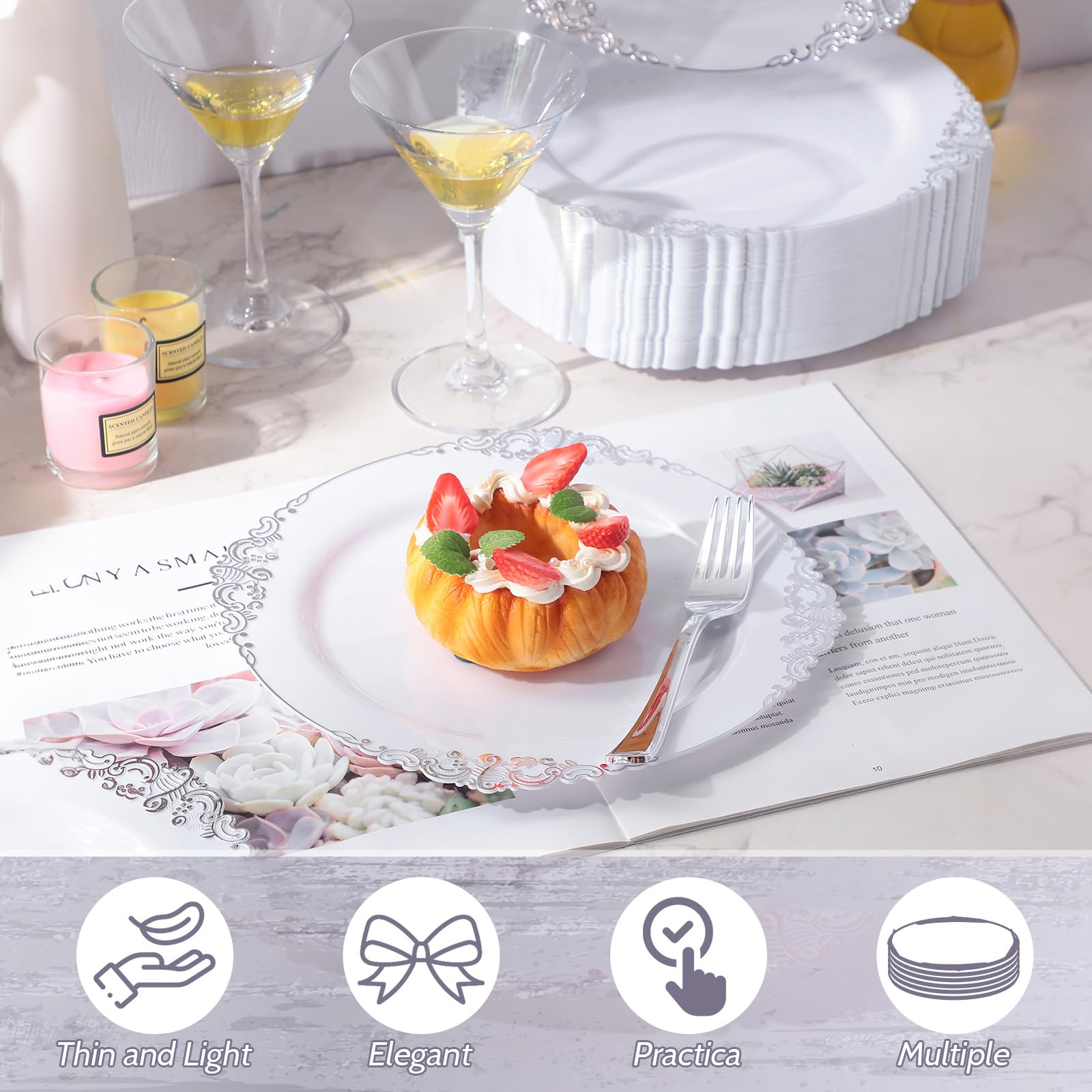 Plates With Rim Shellwei 200 Pcs Plastic Plates Plastic Dinner Plates With Rim for ...