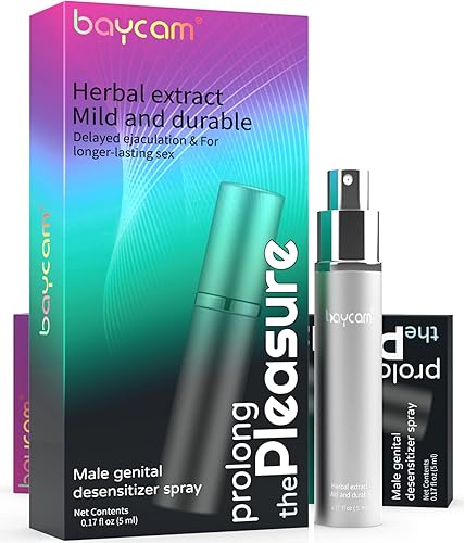 Baycam Spray desensibilizador de 0.16 onzas líquidas, para hombres, parejas adultas, dura más tiempo en la cama, spray de retraso para él