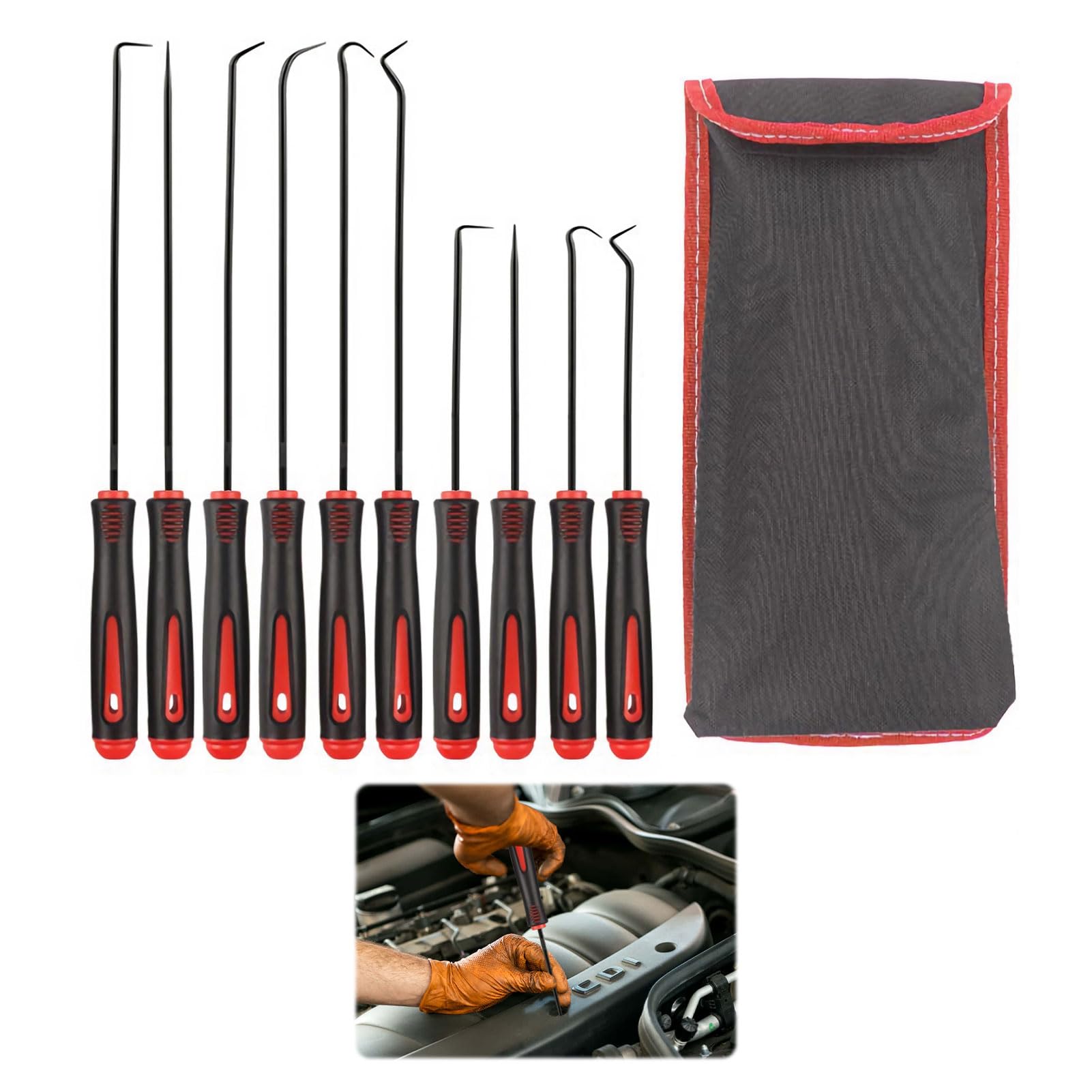 10 Pcs Hook and Pick Set for Automotive,Mechanic Lock Picking Kit,Lock Picking Tool Set,Oil Seal Precision Puller with Long Handle for Auto O-Ring,Pick Tool,Precision Automotive Picks Tools Set