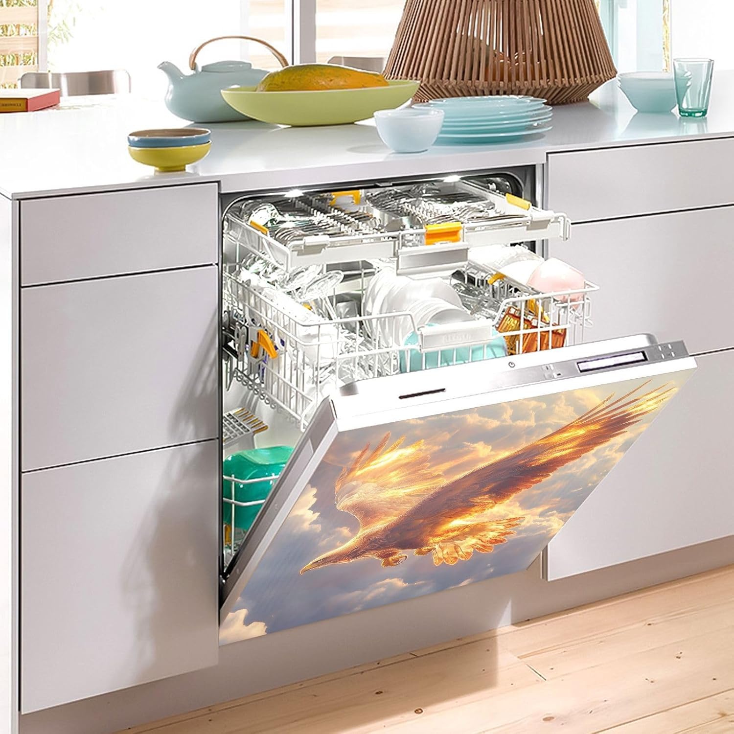 Dishwasher Magnet Cover Large Magnetic Stickers Eagle Flames Front Dishwasher Cover for Home Kitchen Refrigerator Decorative Lid