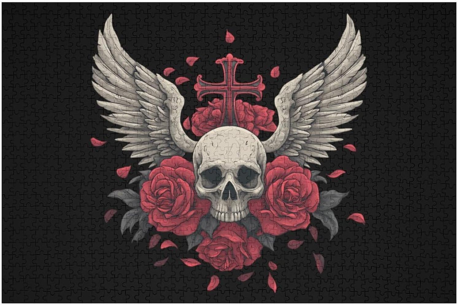 Fallen Angel Skull Crosses Puzzles for Adults 1000 PCS Wooden Jigsaw Puzzle Wall Decor Christmas