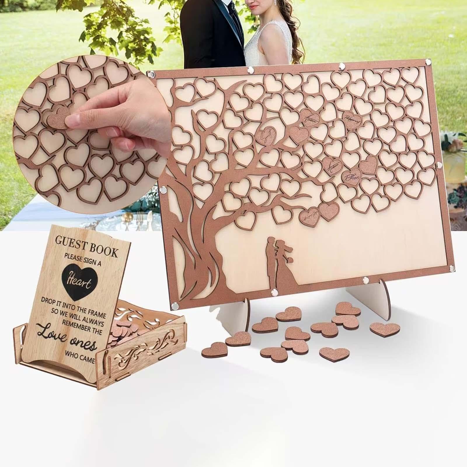 Libro de Firmas para Bodas con Letreros de Corazones de Madera Y Soporte para Fiestas de Cumpleaños.