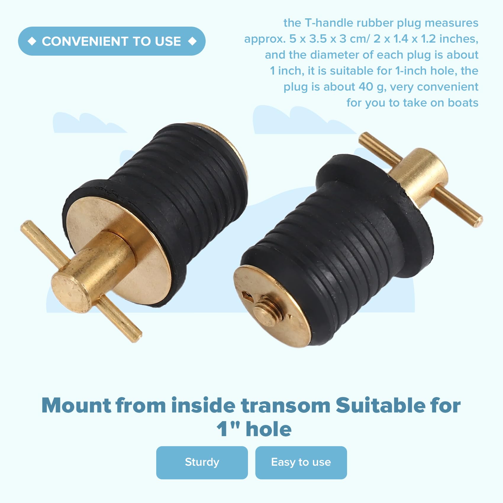2 Pezzi Tappo di Scarico con Impugnatura Un T Tappi di Scarico per Barche Marine Twist-Turn Tappi nel Gomma con Manico nel Accessori per Barche