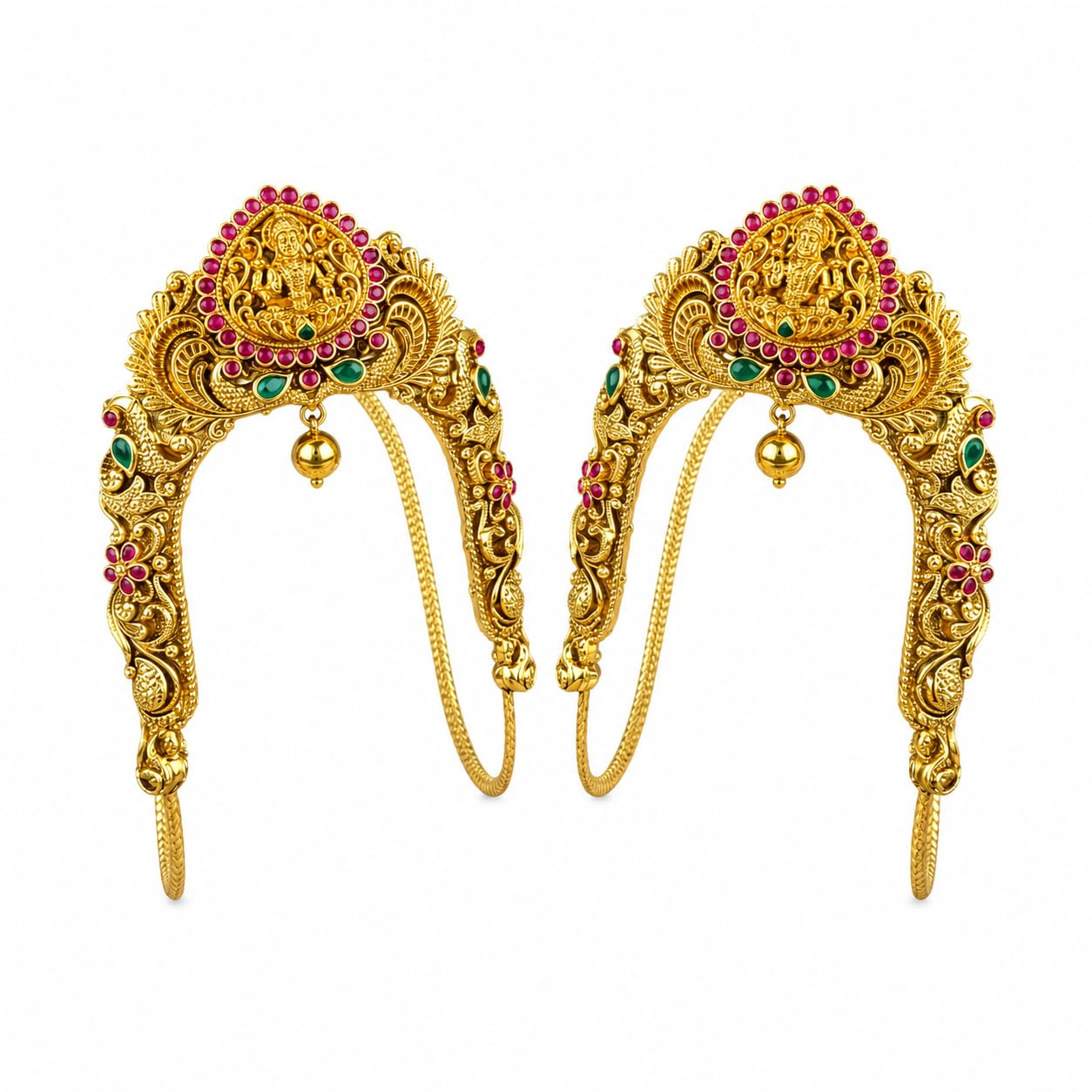 KGR Splash Lakshmi Design Red Stones Gopu Shape Golden bead Hanging Vanki Armlet 2pcs |-image-36