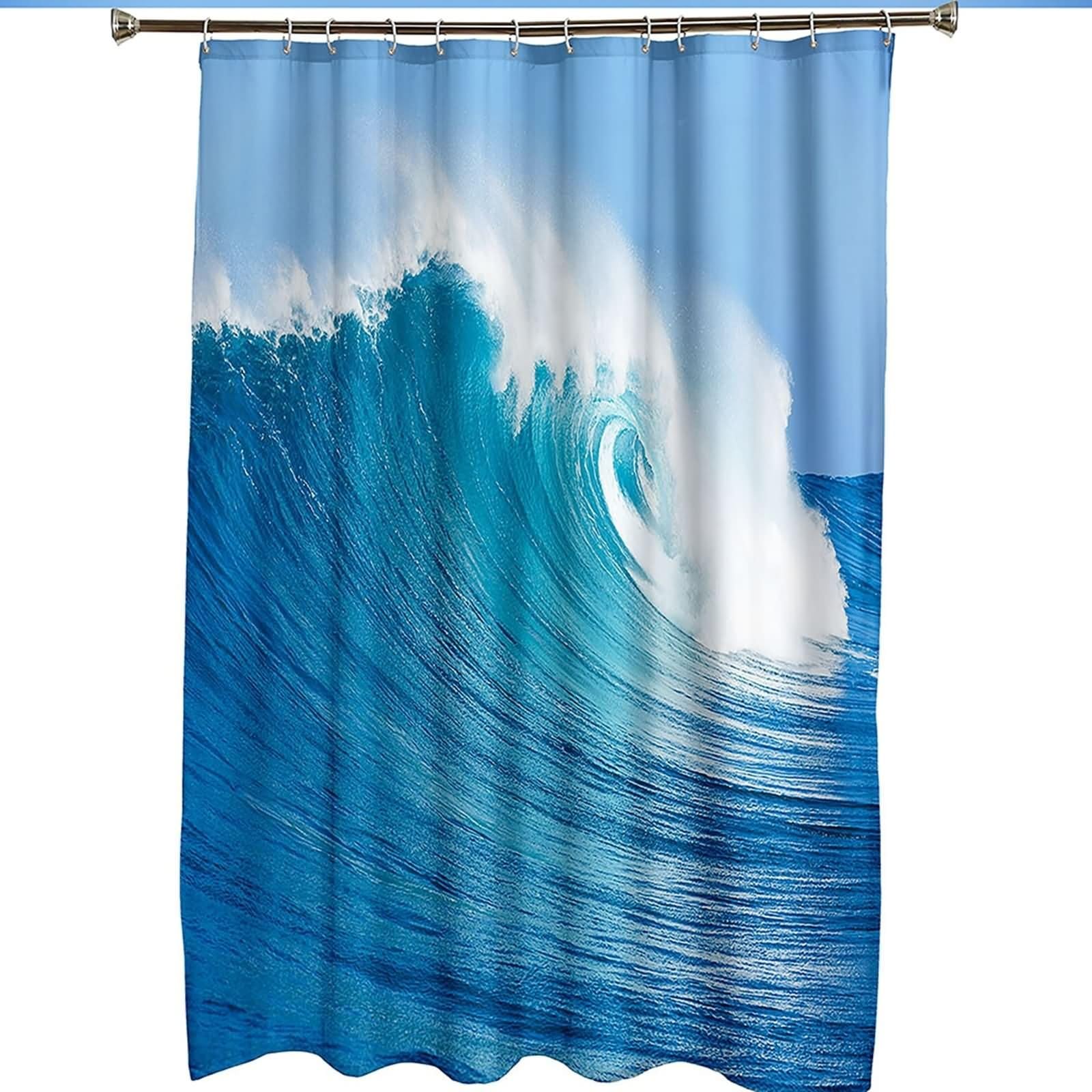 Duschvorhang 180X200, Duschvorhang Polyester Blau Wellen Haushaltsduschvorhang