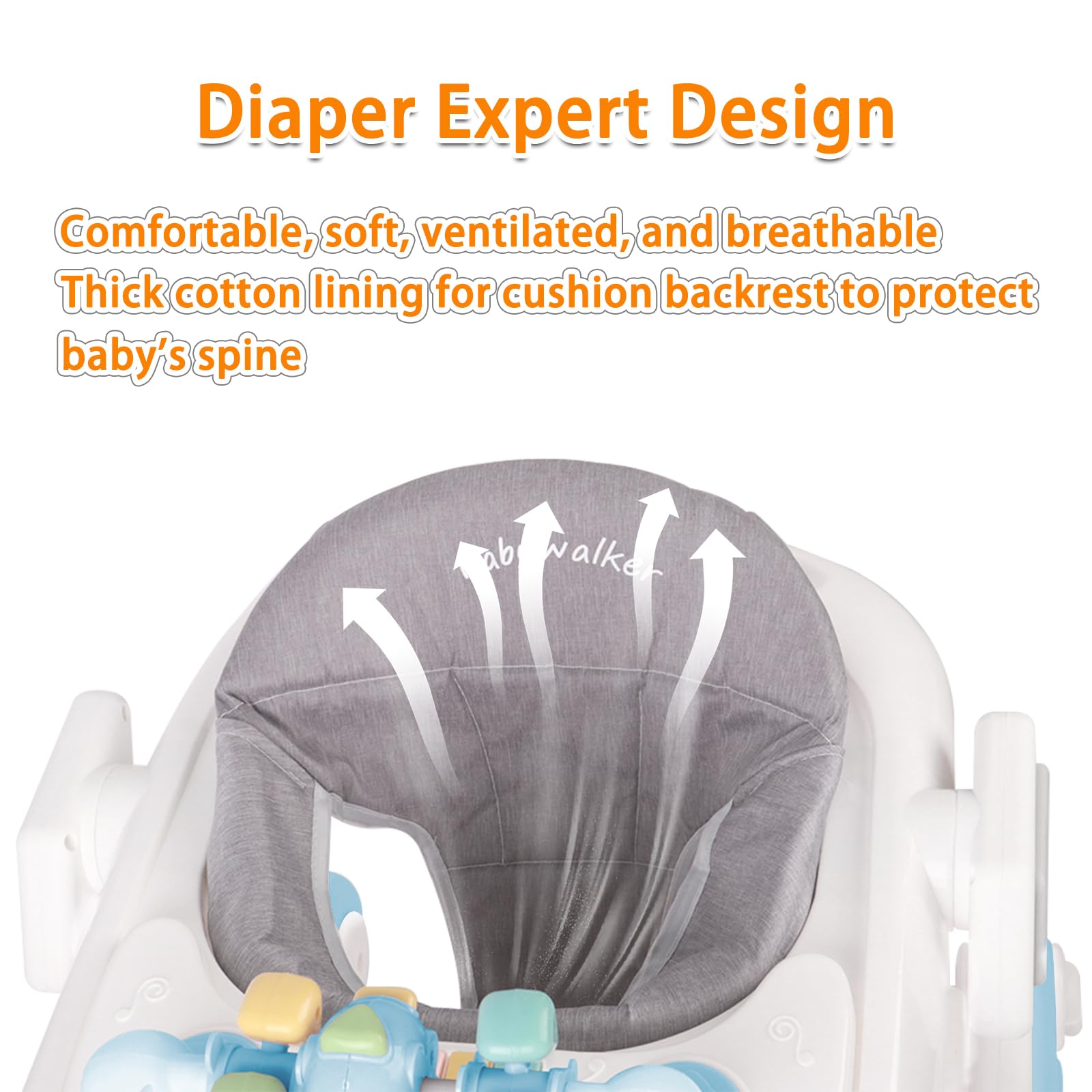 OHMG 4-en-1 Trotteur Bébé avec plateau multi-activités interactive avec musique amovible, Trotteur bébé réglable en hauteur et facilement pliable,jusqu'à 12 kg