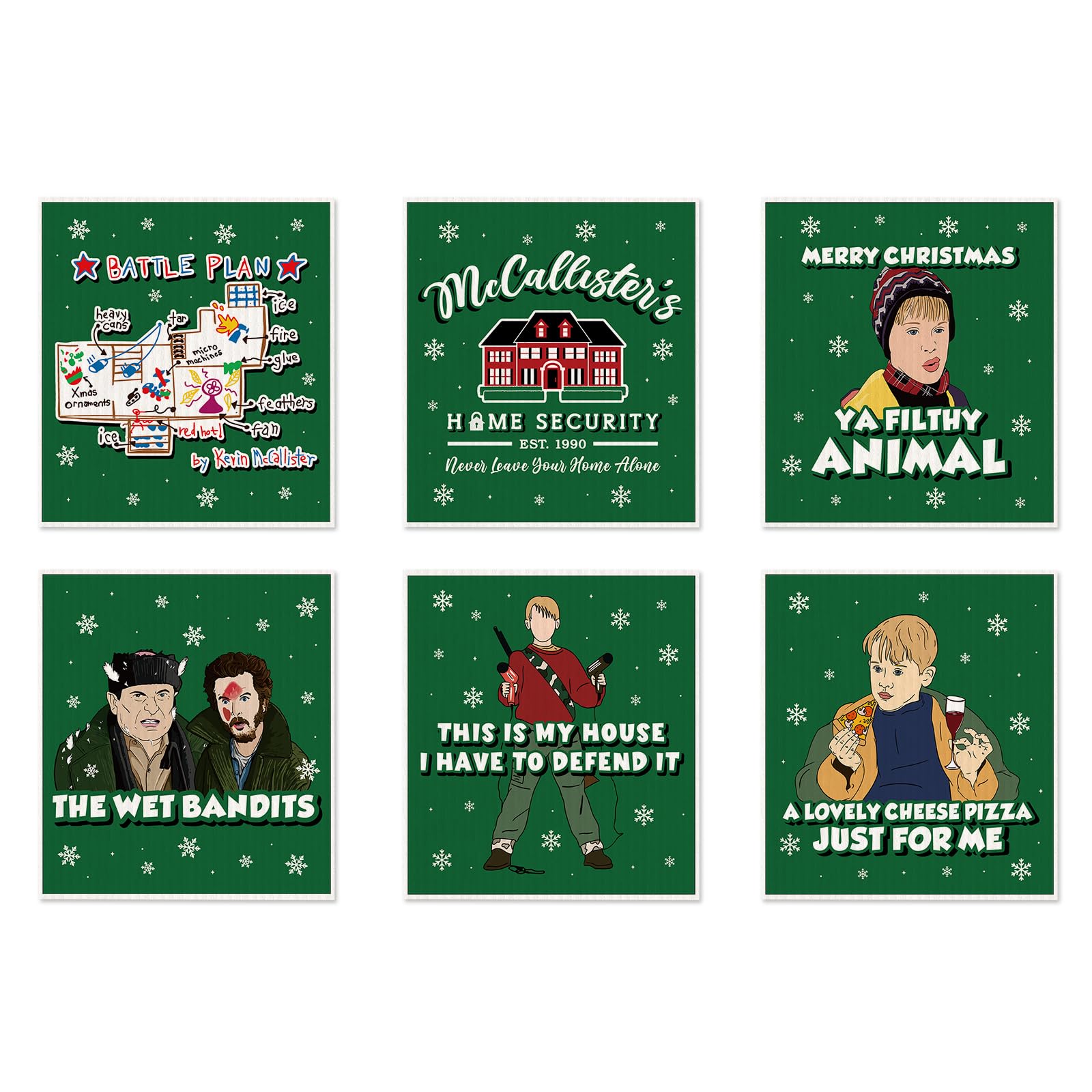 Home Alone Christmas Towels, 6 Pack Funny Holiday Swedish Dish Cloths, Novelty Home Alone Merchandise Gifts, Absorbent Kitchen Towels Set, Reusable Cleaning Dishcloths, Christmas Kitchen Decorations
