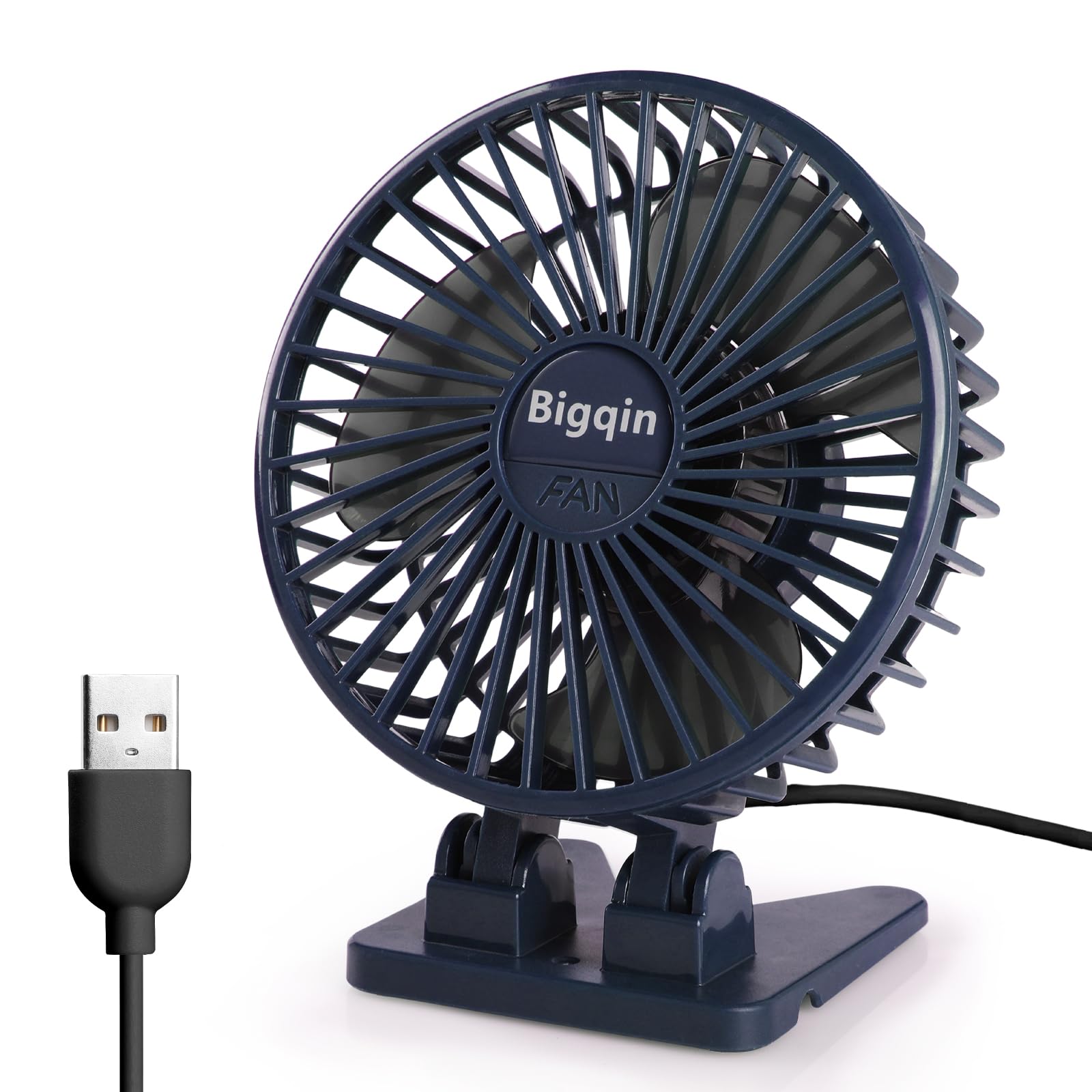 Mini Ventilador USB, 3 Velocidades Ventilador Portatil, Angulo Ajustable Ventilador de Mesa, Mini Fan Ventilador Pequeño para Biblioteca, Oficina, Camping, Picnic (Azul)