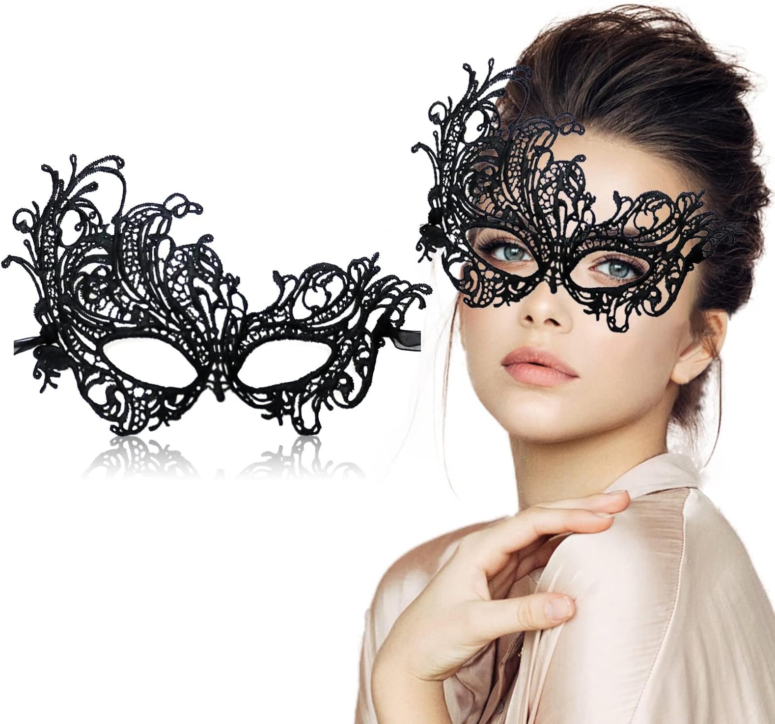 Masquerade Mask for Women Lace Masks Venetian Masquerade Party Costume Party Halloween Carnival Fit for Adults, Soft & Black