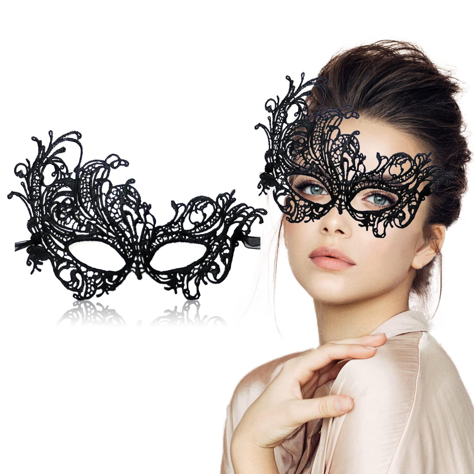 LBOYLOVE Masquerade Mask for Women Lace Masks Venetian Masquerade Party Costume Party Halloween Carnival Fit for Adults, Soft & Black