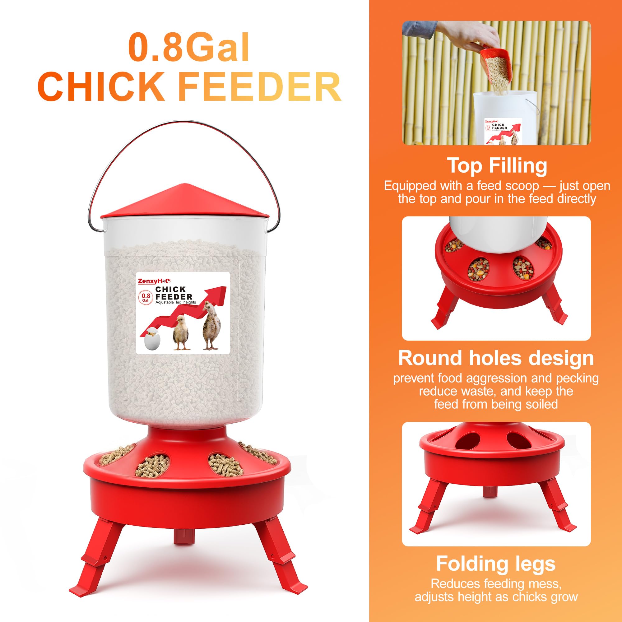 ZenxyHoC Kit mangiatoia per pulcini e abbeveratoio per pulcini da 3 kg e abbeveratoio per pulcini con 3 gambe regolabili in altezza