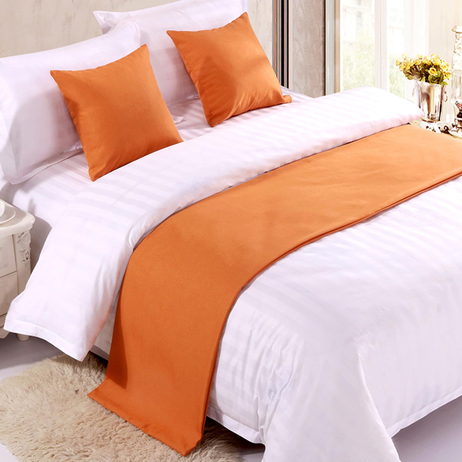 QRGMKL Premium Bed Runner for Foot of Bed, Solid Color Bed Scarf Cotton Linen Bedspread Home Decoration Hotel Bedroom Bedding Protector-Orange||180X50cm for 1.2m Bed