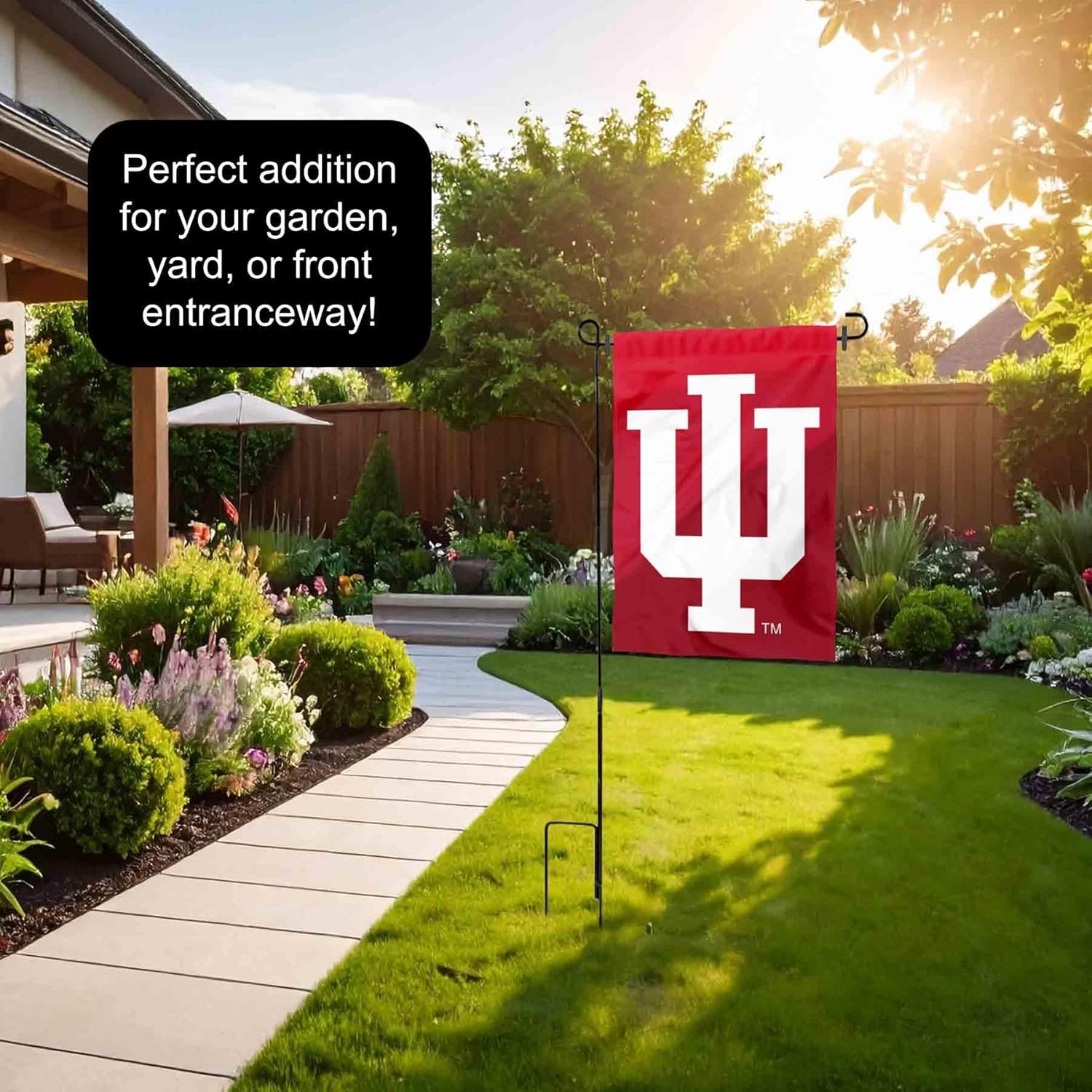 Indiana Hoosiers IU Logo Garden Flag with Pole Stand Holder