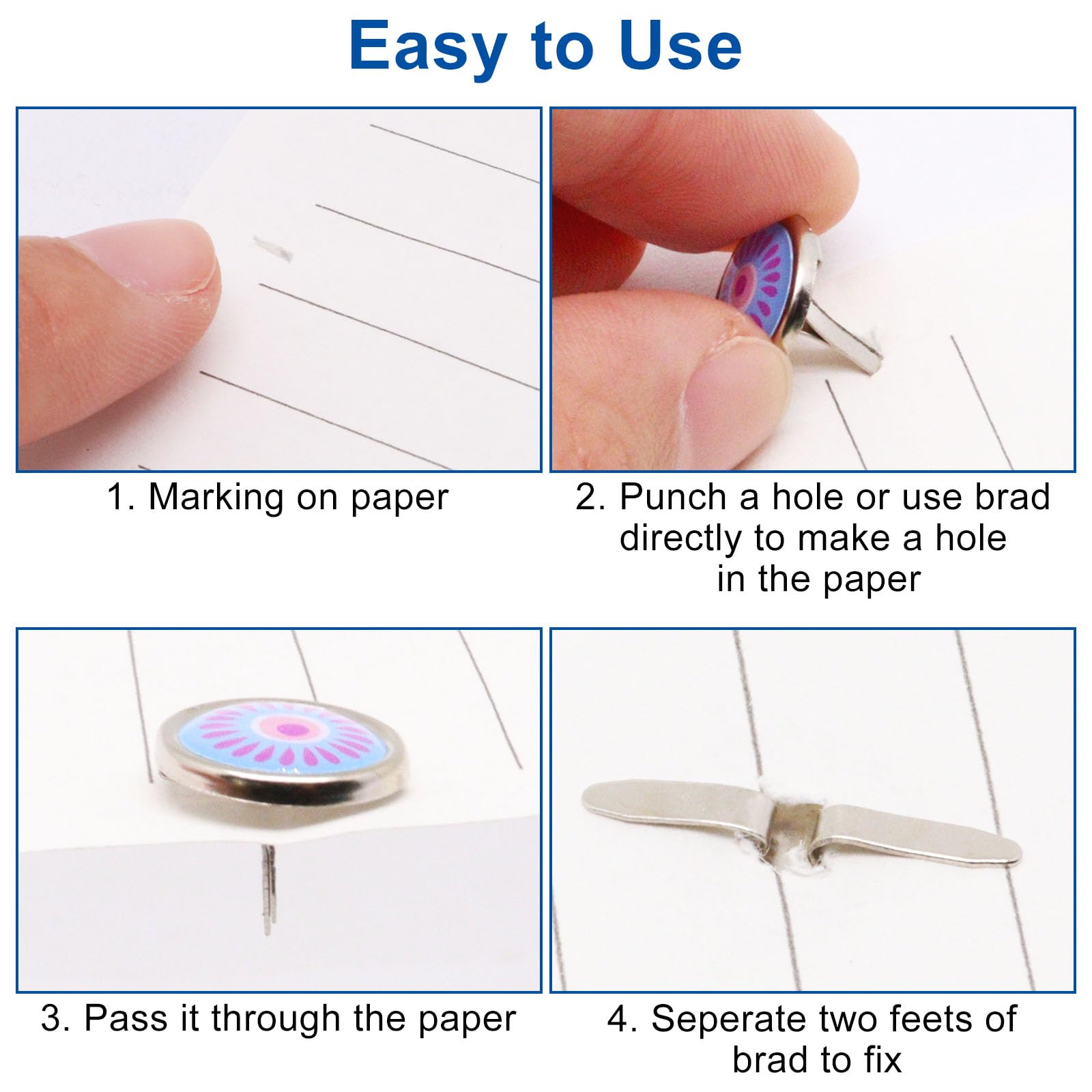 300 Pieces Paper Fasteners Brads Round Fasteners For Art Crafting School Project Decorative Scrapbooking Crafts Making DIY Supplies 8 X 15mm (Gold - View #8