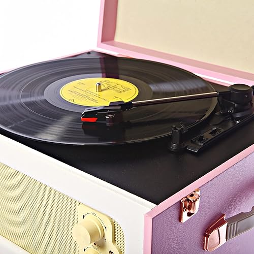 Miniatura 5 de Arkrocket - Tocadiscos retro con 3 velocidades y Bluetooth, con altavoces integrados y patas extraíbles, edición limitada, color rosa y blanco