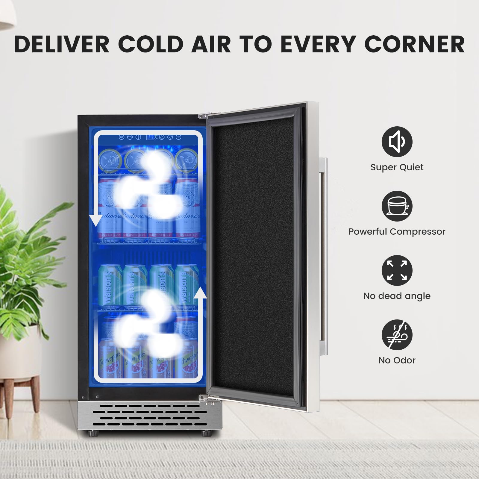 Colzer 15 Inch Beverage Refrigerator, Stainless Steel Beverage Fridge, Under Counter Beer Mini Fridge, Indoor/Outdoor Refrigerator For 130 Cans, Beverage Cooler For Patio/Kitchen/Party on Fridge.com - View 3