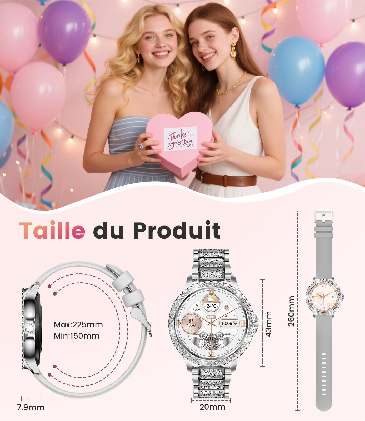 FITFLEX Montre Connectée Femme avec Appel Bluetooth: 1.32" Smartwatch avec Fonction Féminine Cardiofréquencemètre SpO2 Sommeil Montre Modes Sport Montre IP67 Fitness Podomètre pour Android iOS