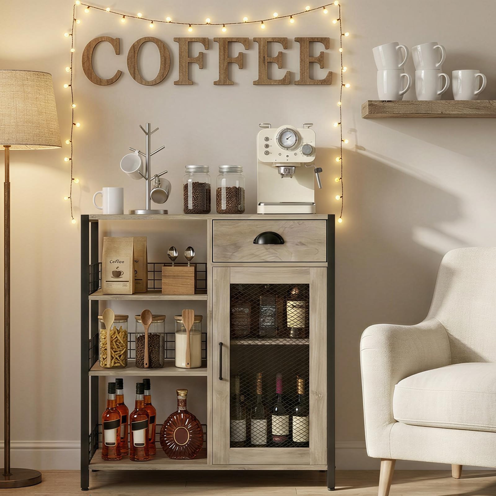 Aparador de Cocina con Cajón, Puertas y Estantes | Estilo industrial, 30,5 × 68 × 91 cm, Ideal para cocina, comedor, sala o pasillo