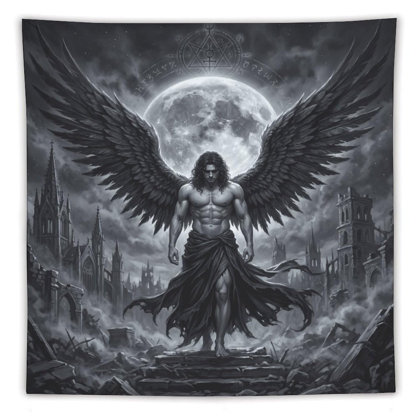 W7C8U2X3 Dark Angel Lucifer Ruins Moon Wall Tapestry, Apartment