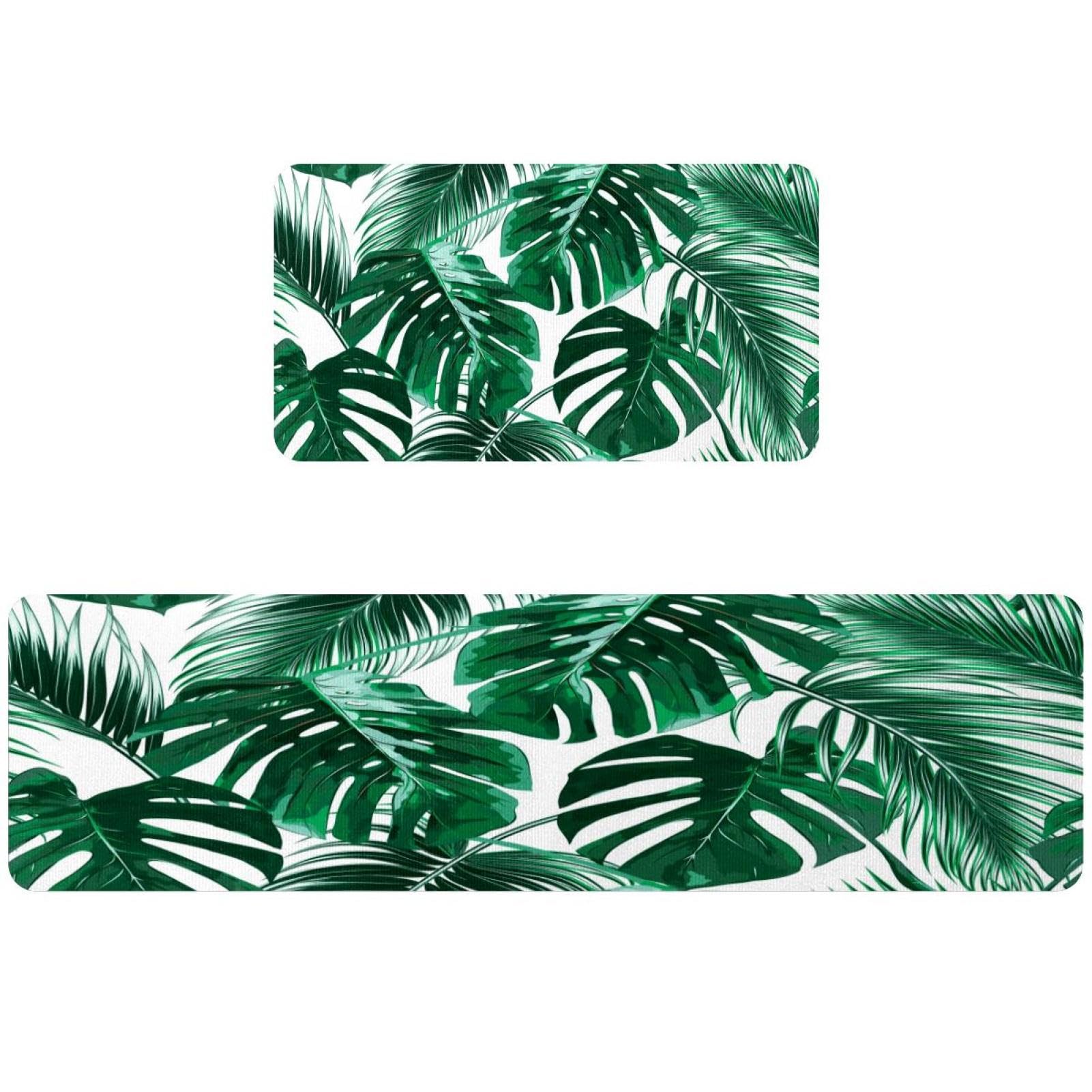 Tapete de cocina de 2 piezas VAPOKF lavable y antideslizante con diseño de hojas