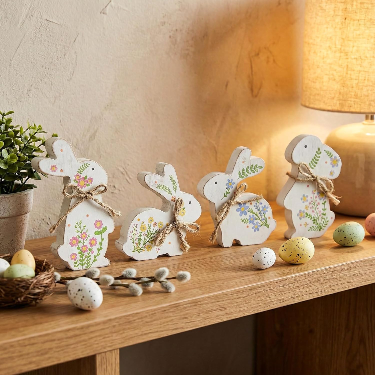 Set Of 4 Easter Bunny Decor, Wooden Rabbit for Decorating Wildflower Signs, Indoor Spring Table Centerpiece Mantel Shelf Office Desk Top House Tiered Tray Tabletop Rustic Home Decorations - Image 4