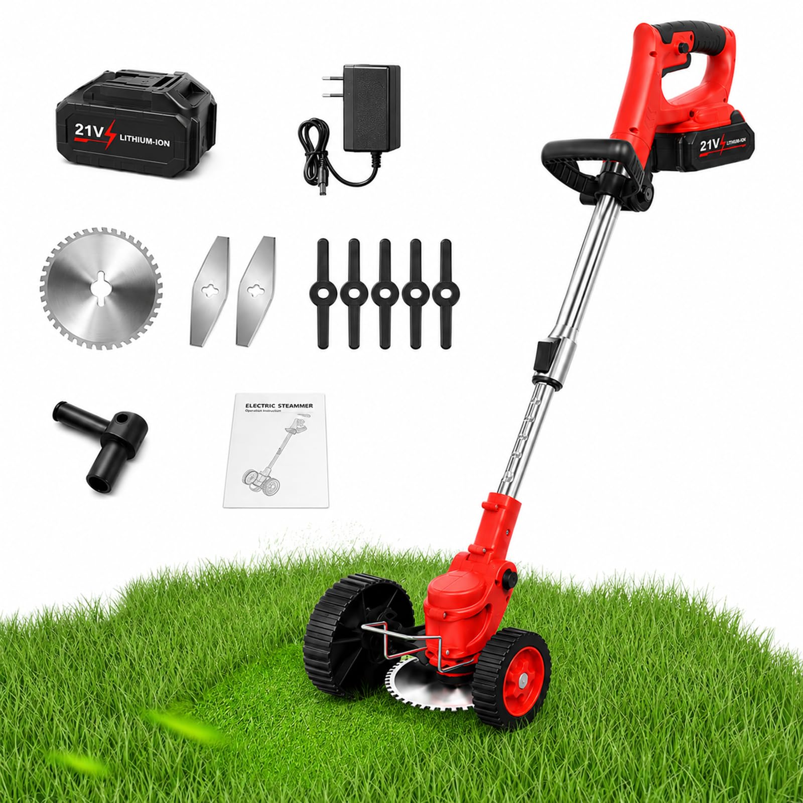 Desbrozadora 180 W con Batería de 5, 10 o 15 Celdas Red-10-CellBattery | Elige la versión según el tamaño del jardín y la carga de trabajo; cada set lleva una batería extraíble acorde