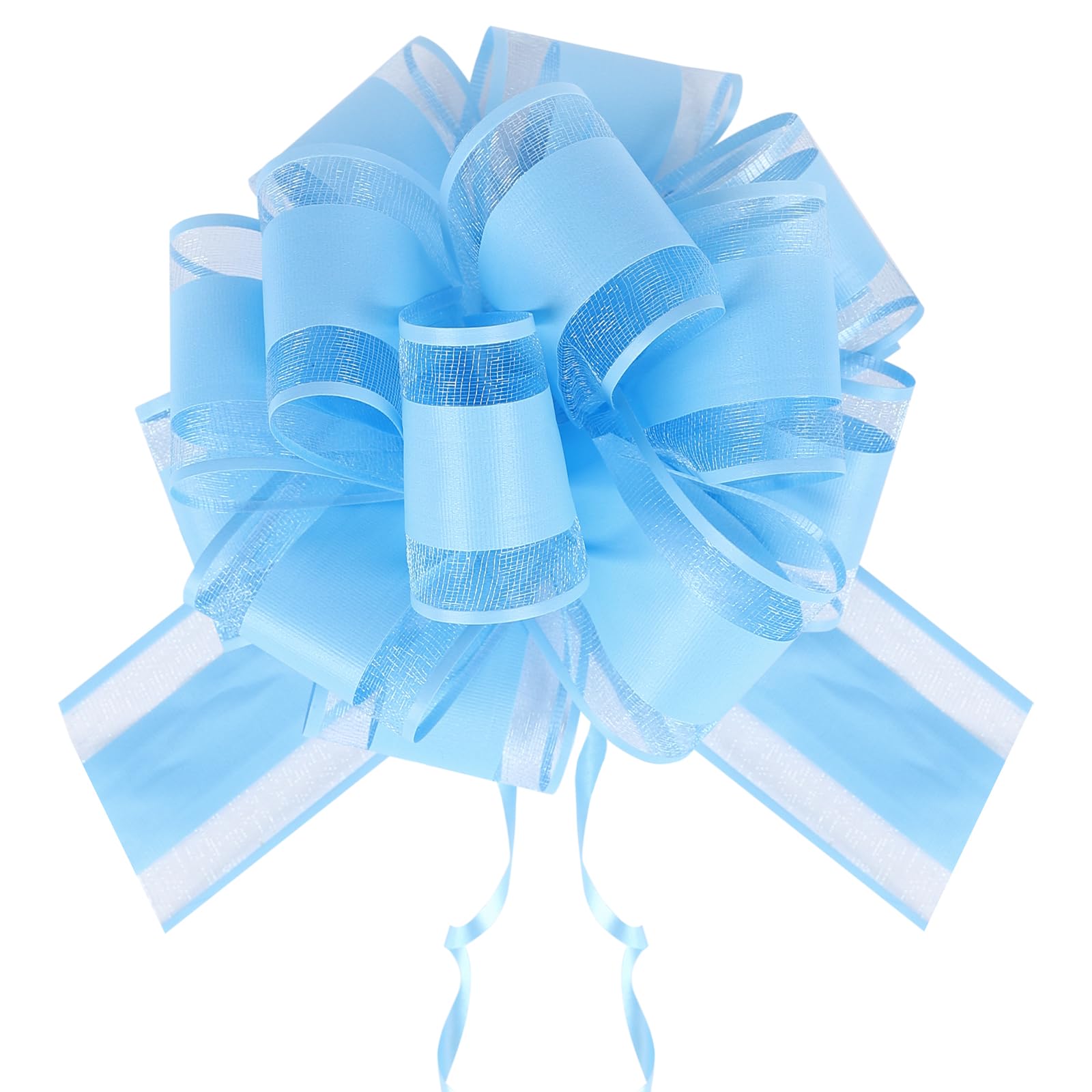 Dishaur 6PCS 6 inches Light Blue Large Pull Bows for Gift Wrapping, 50mm Organza Pull bows Ribbon Gift Bow for Wedding Christmas Birthday Valentine's Day Party Gift Boxes Cars Baskets Flower Bouquets