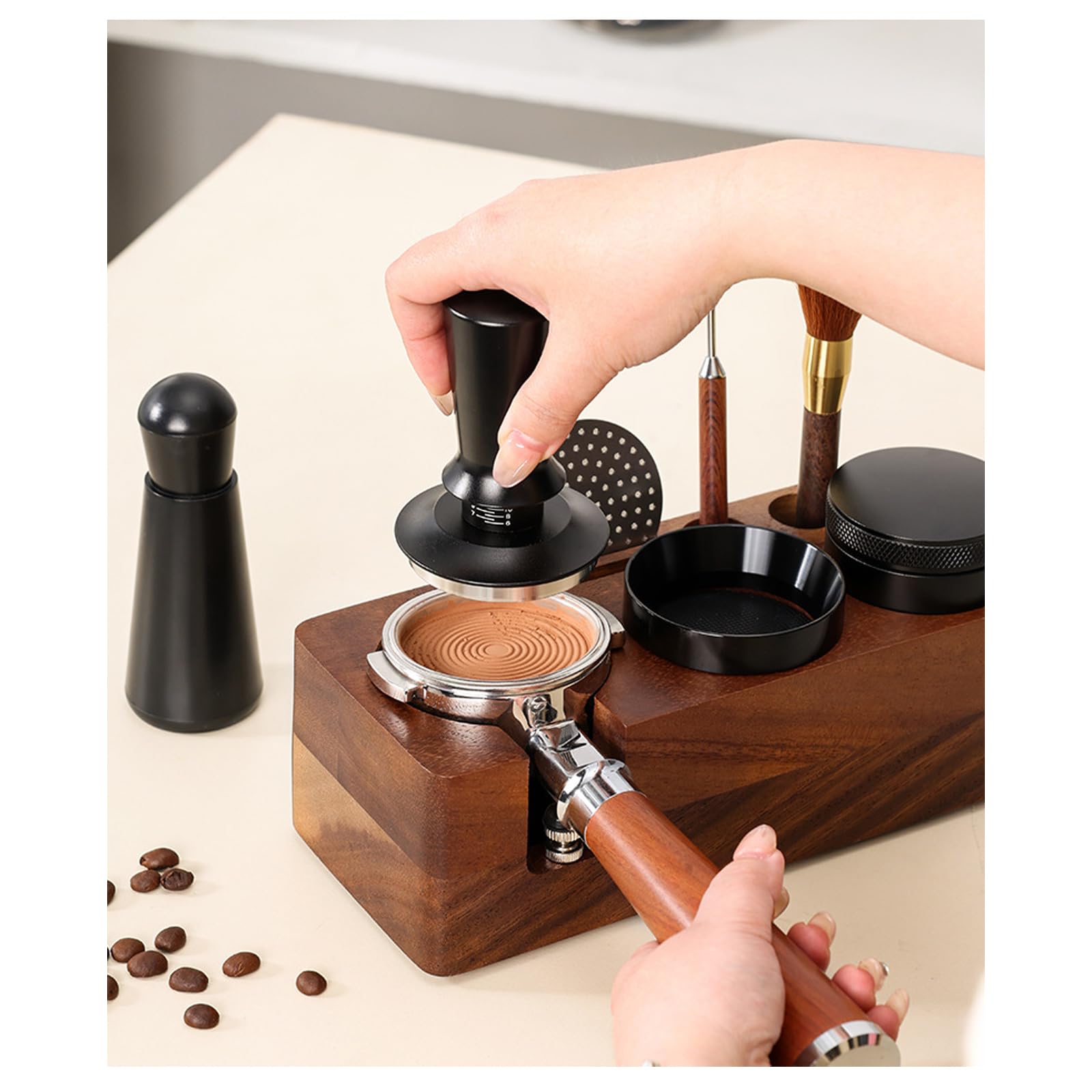 Kaffee Stampfer aus Naturholz, 58 mm, Küchen Kaffeezubehör, professionelles Kaffee Werkzeug, perfekt für den privaten und gewerblichen Gebrauch, Sapele Holz Stampfer