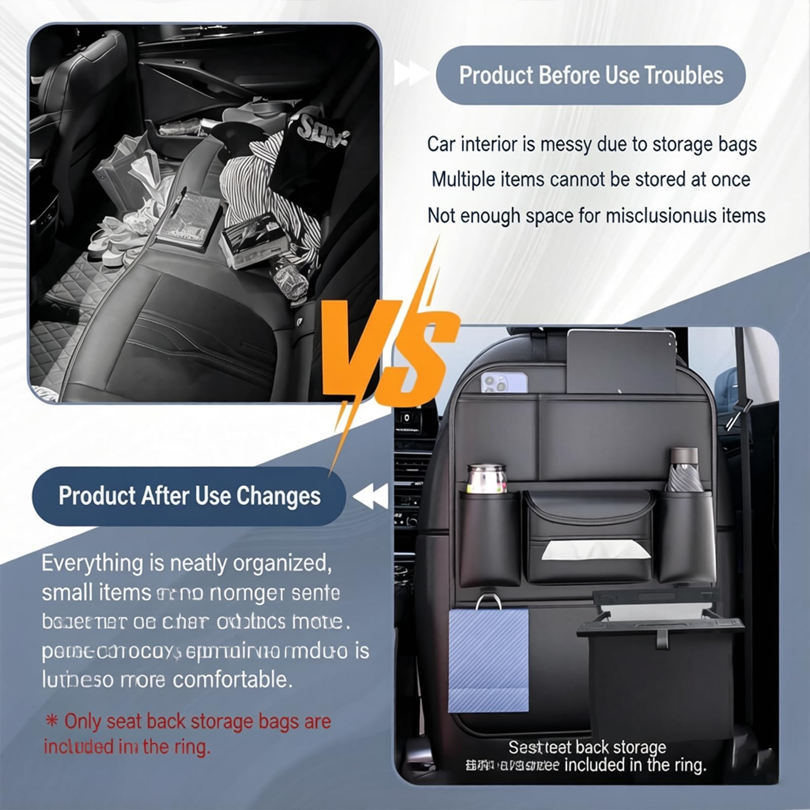 Genérico Organizador Asiento Trasero Coche para Ford Kuga 3 (III) ST-Line & Vignale I 2019-2024, Cuero Bolsa Multibolsillos Protector Impermeable contra Manchas, Perfecto Viajes Familia