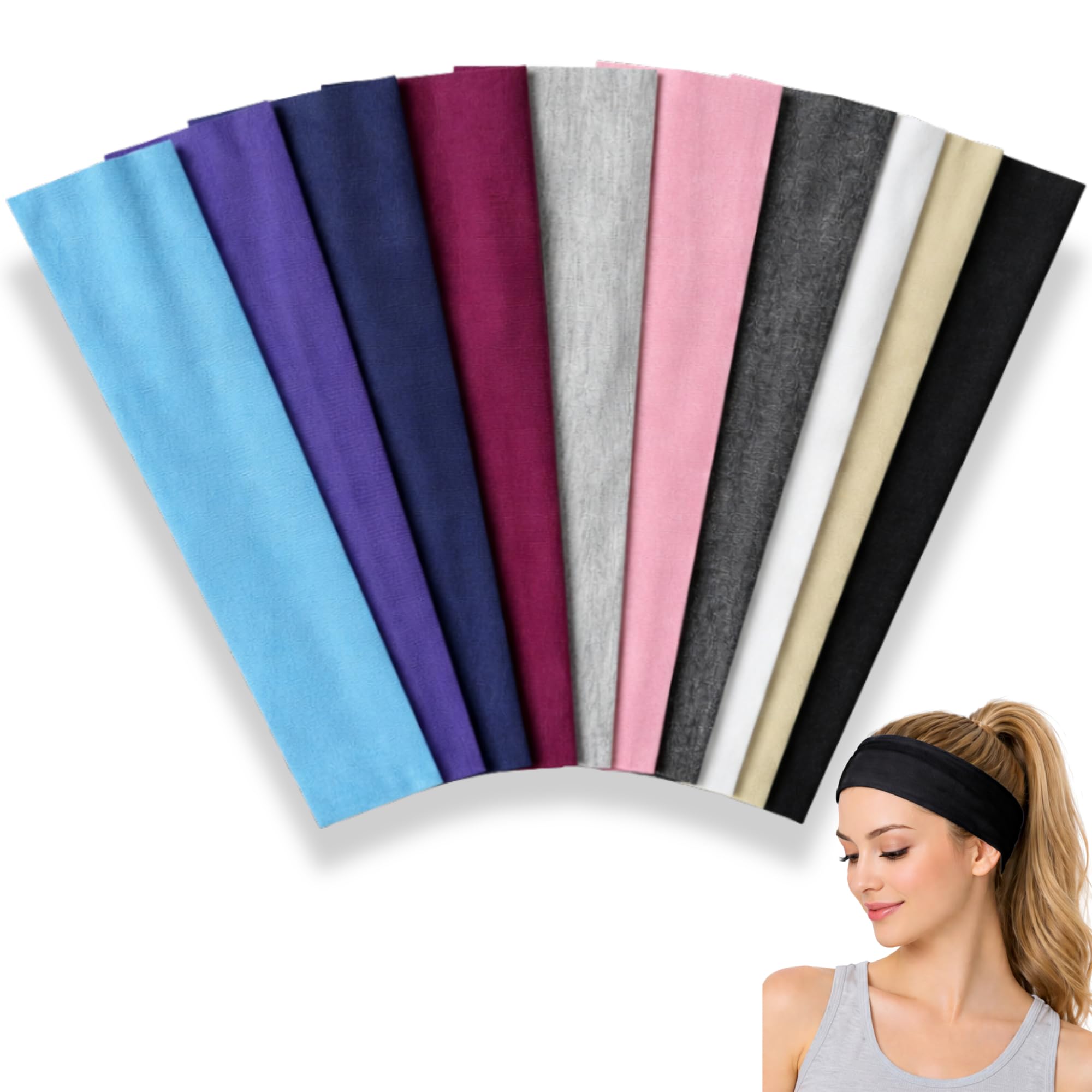 Styla Hair 10 Pack Stretch Headbands Non-Slip Head Wraps Great for Sports, Yoga, Pilates, Running, Gym, Workouts, Baseball, Casual Wear, Gifts & More!