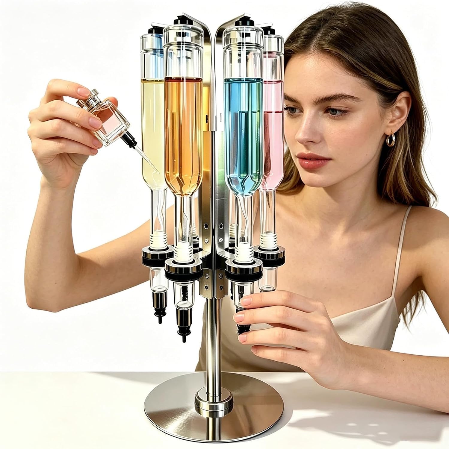 Dispensador Manual Giratorio De 360° para Perfumes, con 6 Cabezales Bombeo Y Kit Herramientas para El Llenado La Transferencia Líquidos(375ml)