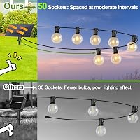 Svater G40 Napelemes Kültéri Fényfüzér 30m - 50 LED Meleg Fehér Retro Izzó, IP65 Vízálló, 4 Üzemmód, Automata Be/Ki Funkcióval Kerthez, Tera 6