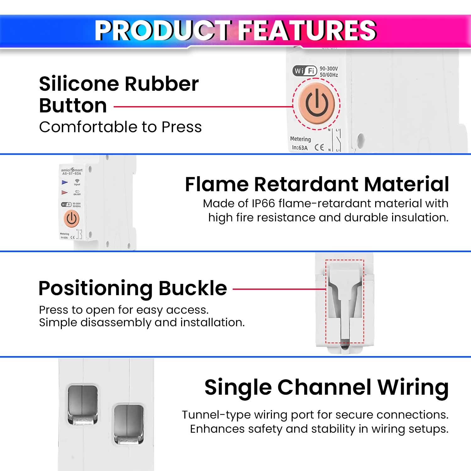 amiciSmart Ultra-Compact 1.8cm WiFi Timer Switch β 220VAC Single Phase, SmartLife App Compatible, Remote Control & Scheduling 3