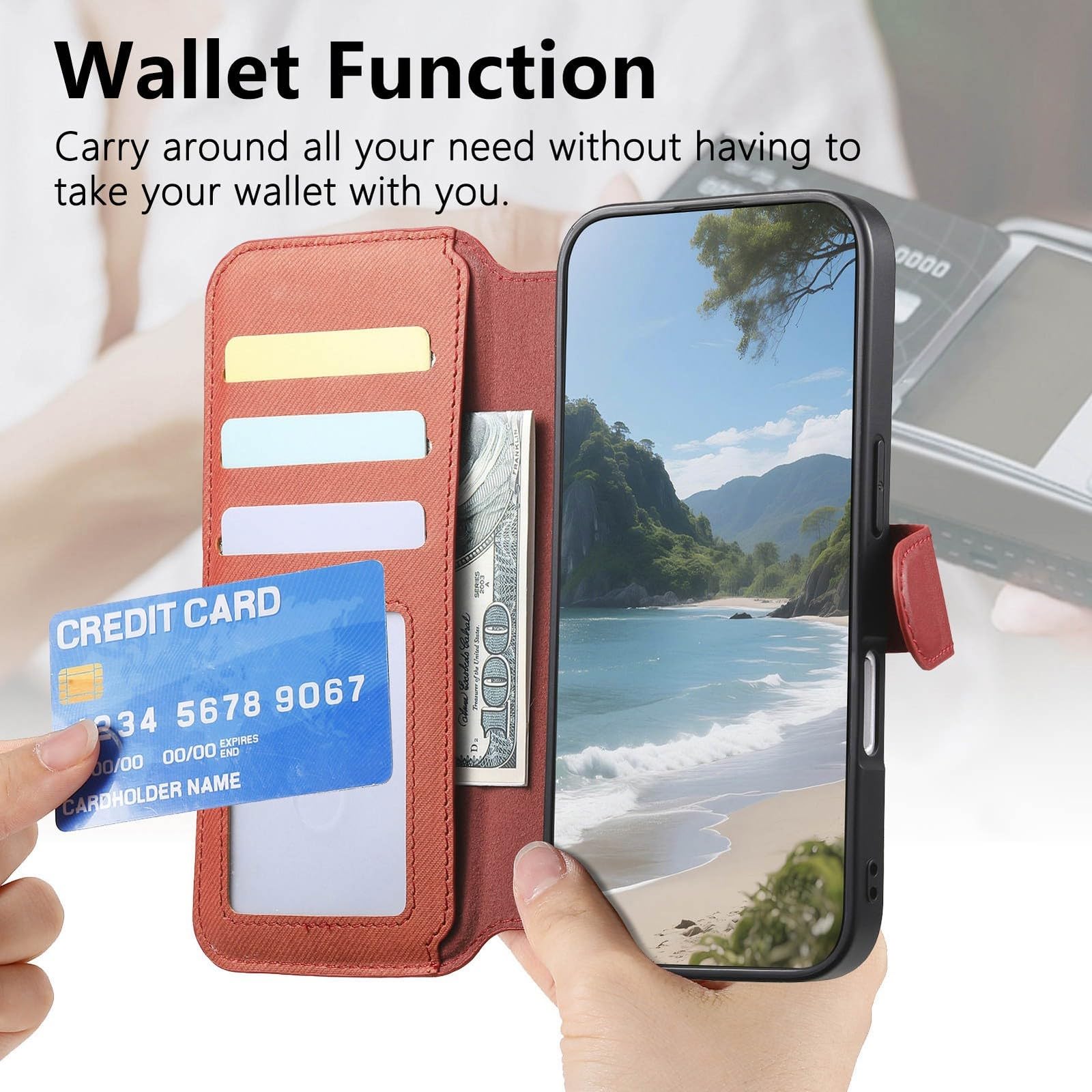 Generic Funda compatible con iPhone 15 Pro (color: verde) con cierre magnético, funda de piel extraíble
