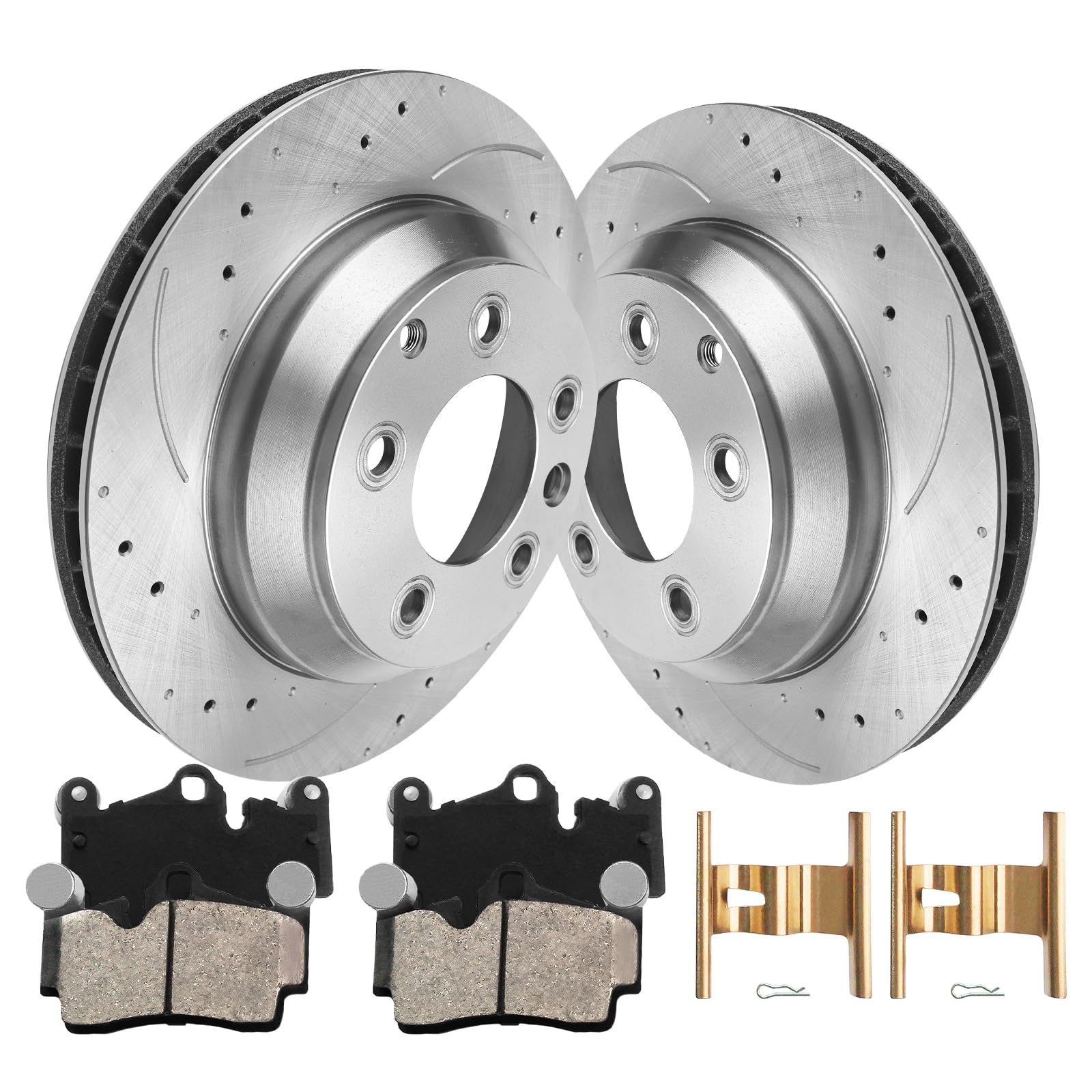 Anpulsero Rear Brake Pads and Rotors Kit Compatible with Select Audi, Porsche and Volkswagen Models,Q7 2007-2015,Touareg 2004-2010,Cayenne,Drilled